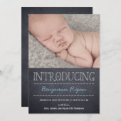 Chalboard Look Faire-part de naissance - Bleu (Devant / Derrière)