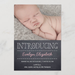 Chalboard Look Faire-part de naissance - rose