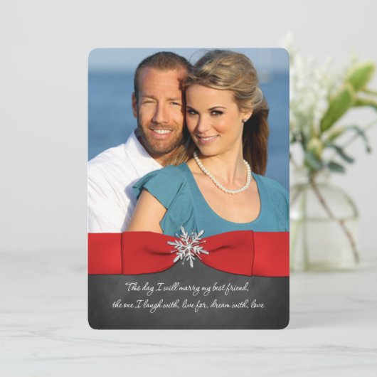 Chalboard, Rouge, Silver Snowflakes Invitation de (Debout devant)