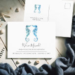 Chalet d'aquarelle Changement d'adresse Cartes pos<br><div class="desc">Annoncez votre nouvelle maison avec style grâce à nos cartes postales sophistiquées de changement d'adresse. Ce design élégant présente une charmante paire de hippocampes bleus dans l'art original de l'aquarelle peinte à la main, complétée par "We've Moved" en typographie de script superbement lettrée. Customisez les champs du modèle avec votre...</div>