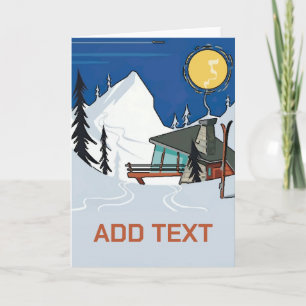 Chalet de neige vintage, ajouter du texte, Carte