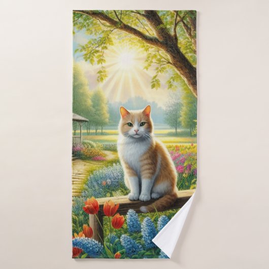 Chalet de printemps/jardin & chat (Serviette de bain)