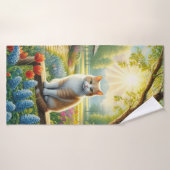 Chalet de printemps/jardin & chat (Serviette de bain)