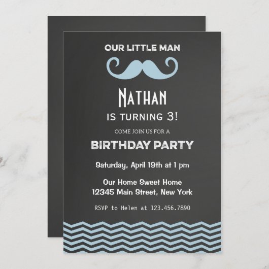 Chalet Invitation d'anniversaire Mustache (Devant / Derrière)