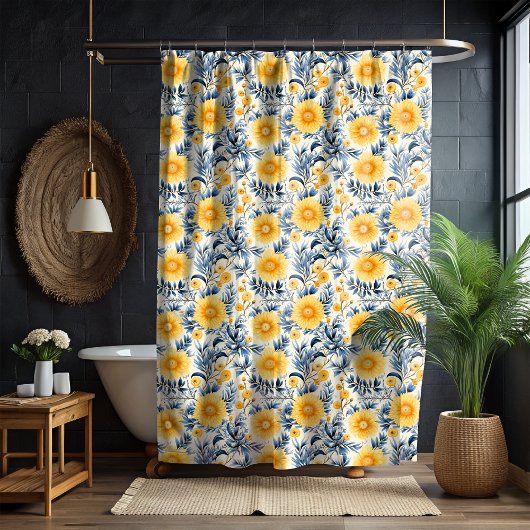 Chalet jaune Floral Douche rideau