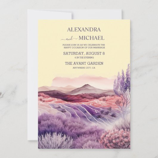 Chalet rustique Faire-part de mariage lavande viol (Devant)