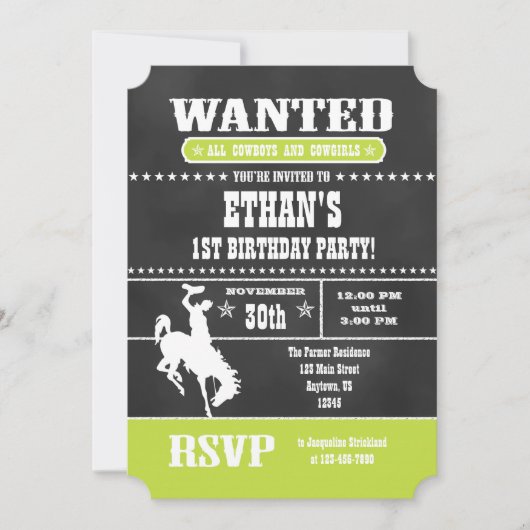 Chalet vert citron vert Cowboy Invitation d'annive (Devant)