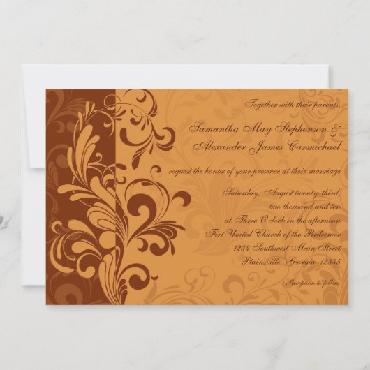 Chaleureux Golden Autumn Swirl Mariage Invitations (Devant)
