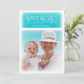 Chaleureux voeux de Noël Plage Carte photo bleu (Debout devant)