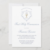 Chalice Host blue crest | First Communion Kaart (Voorkant)