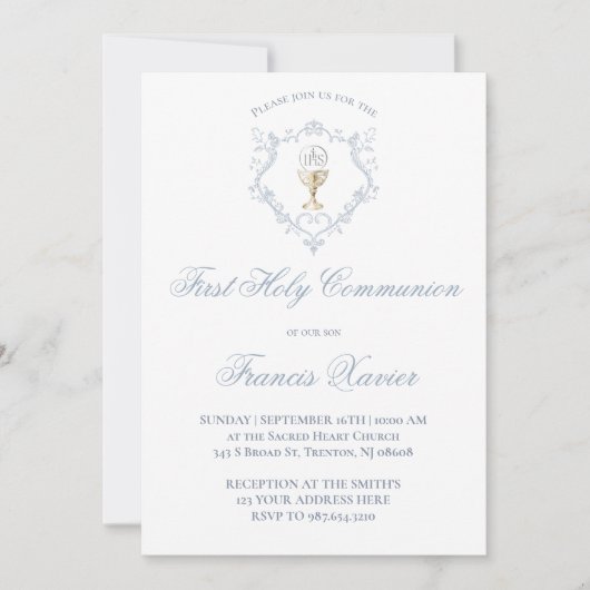 Chalice Host blue crest | First Communion Kaart (Voorkant)