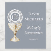 Chalice Host First Communion blue background Wijn Etiket (Enkel label)