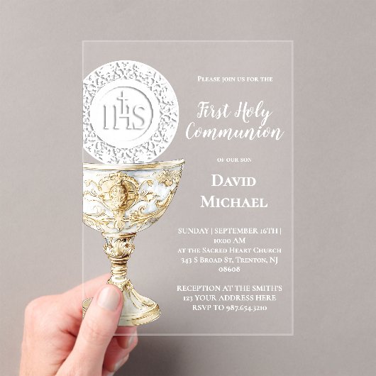 Chalice Host First Holy Communion Acryl Uitnodigingen (Insitu (Draagbaar))
