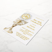 Chalice Host First Holy Communion Folie Uitnodiging (Gedraaid)