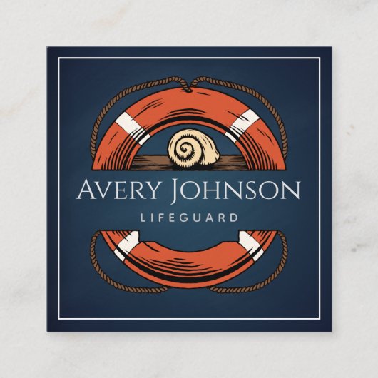 Chalk Blue Lifeguard Life Preserver Modern Vierkante Visitekaartje (Voorkant)