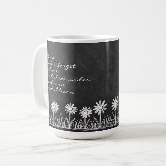 Chalk Board Daisy Doodle Cursive Typography Mug (Devant gauche)