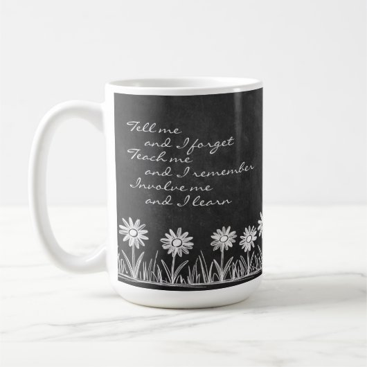 Chalk Board Daisy Doodle Cursive Typography Mug (Gauche)