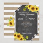 Chalk Burlap Floral Wedding Zonnebloem Uitnodiging (Voorkant / Achterkant)