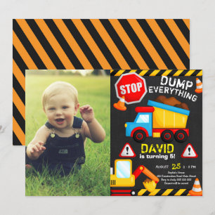 Chalk Construction Birthday Boy Truck with Photo Kaart