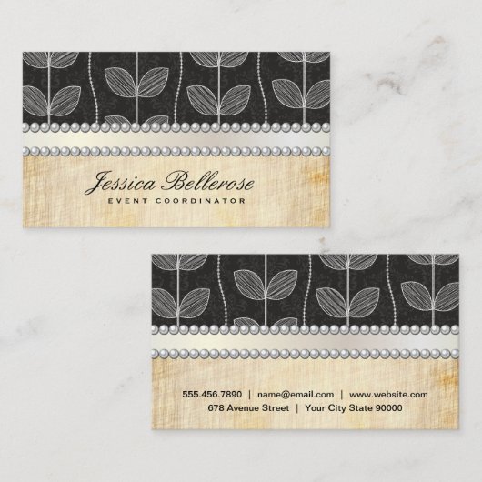 Chalk Drawn Leaf |  achtergrond Pearls Visitekaartje (Voorkant / Achterkant)