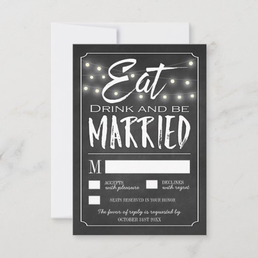 Chalk Eat Drink & Be Married Wedding Cartes RSVP (Devant)