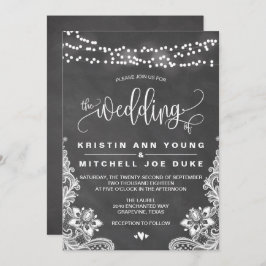 Chalk Hanging Lights en Lace Wedding Invitation Kaart