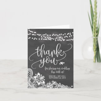Chalk Hanging Lights & Lace Wedding Thank You Card Bedankkaart