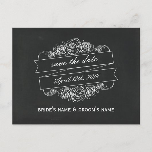 Chalk Inspired Roos Banner Save the Date Aankondigingskaart (Voorkant)