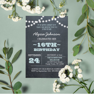 Chalk Lights Aqua 16e anniversaire Invitation