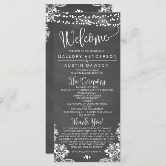 Chalk Lights Wedding Ceremony Programma (Voorkant / Achterkant)