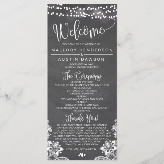 Chalk Lights Wedding Ceremony Programma (Voorkant)