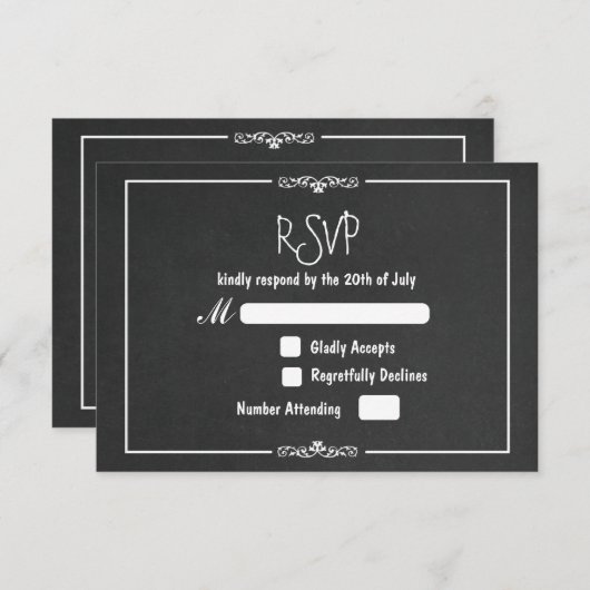 Chalk Ornament bruiloft RSVP Uitnodiging (Voorkant / Achterkant)