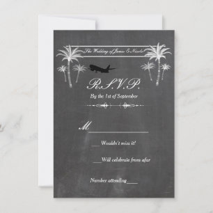 Chalk Palm Trees & Airplane Destination RSVP-kaart Kaart