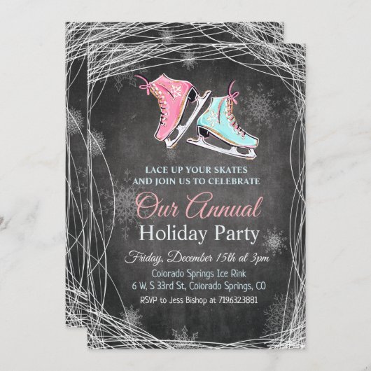 Chalk Patinage sur glace Fête Invitation (Devant / Derrière)
