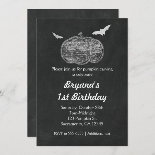 Chalk Pumpkin Chalkboard Halloween Uitnodigingen (Voorkant / Achterkant)