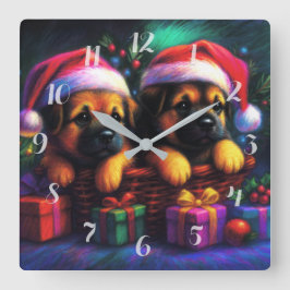 Chalk Tekening Twee Schattigee Puppies in Santa Ha Vierkante Klok