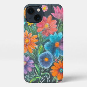Chalk Tekening van Levendige Bloemen – Artistieke  iPhone 13 Hoesje