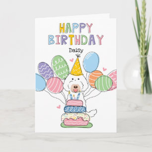 Chalk White Labradoodle Chien Bonne Carte d'Annive