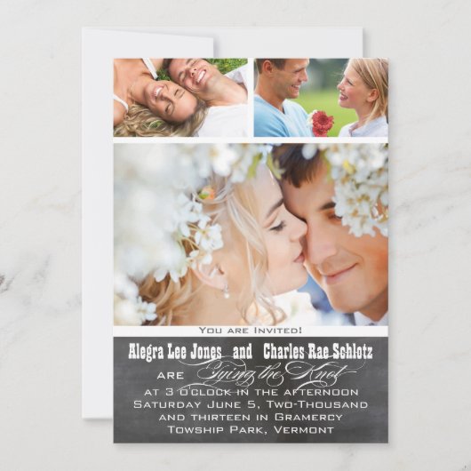 Chalkboad Photo Typographie Mariage Invitations (Devant)