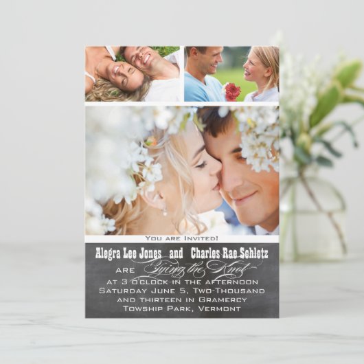 Chalkboad Photo Typographie Mariage Invitations (Debout devant)