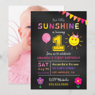 Chalkboard 1st Birthday Little Sunshine Girl Kaart