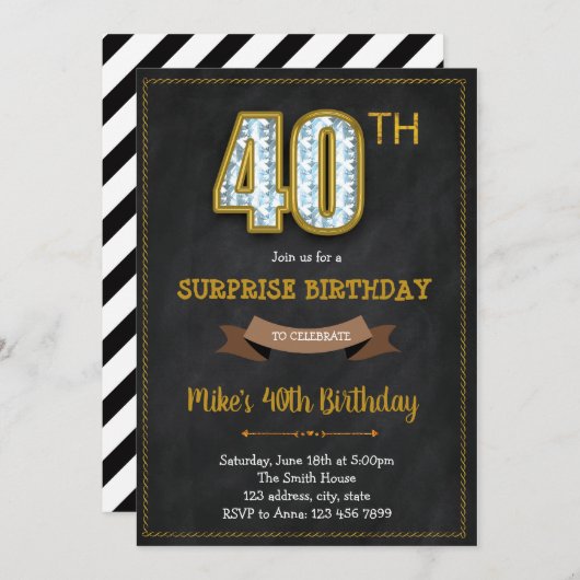 Chalkboard 40e anniversaire invitation (Devant / Derrière)