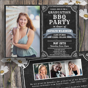 Chalkboard 4 Photo Simple Afstuderen BBQ Party Kaart