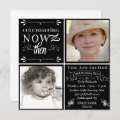 Chalkboard 70th Birthday Square Photo Invitation Kaart (Voorkant / Achterkant)