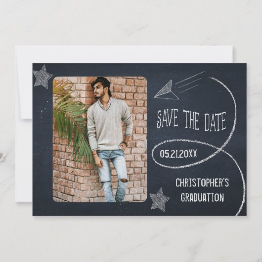  Chalkboard Afstuderen Foto slaat de datum op Save The Date (Voorkant)