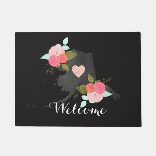 Chalkboard Alaska State Waterverf Bloemen Welkom Deurmat (Voorkant)