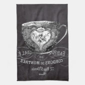Chalkboard Alice in Wonderland tea party teacup Theedoek (Verticaal)
