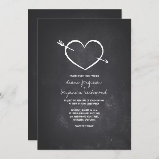 Chalkboard amour coeur rustique faire-part de mari (Devant / Derrière)