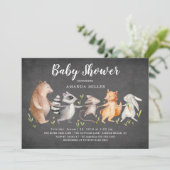 Chalkboard Animaux de bois Baby shower Invitation (Debout devant)