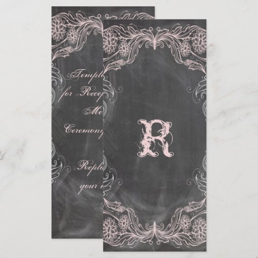 Chalkboard Antiek Pink Floral Program Rack Kaart (Voorkant / Achterkant)